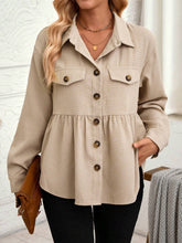 LUNE Women's Autumn Winter Shirt Collar Waffle Ruched Hem